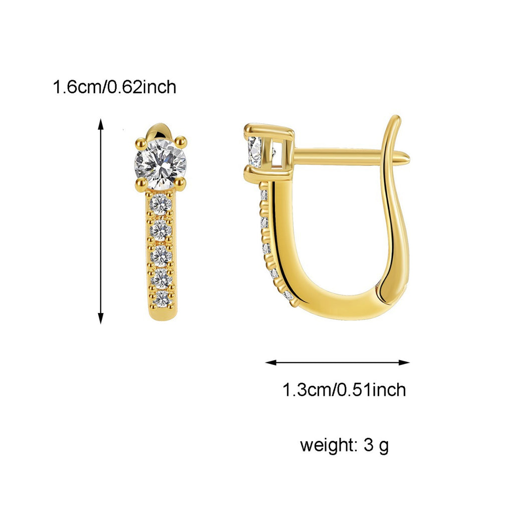 E0501 Elegant Fashion Earrings for Women, Copper Gold-Plated with White Zircon, Simple Ear Clips
