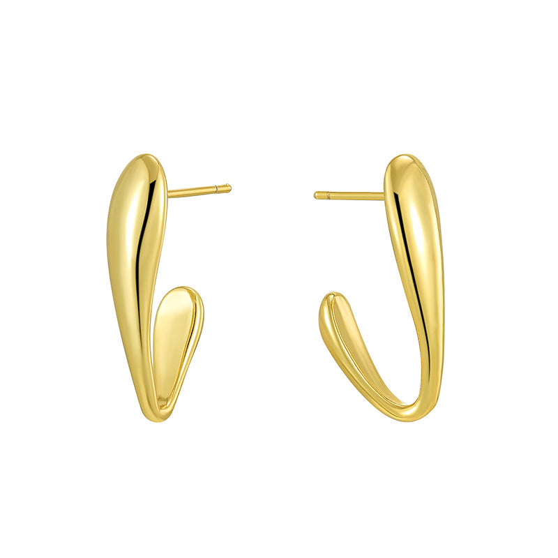 E0781 Minimalist Curved Hook Water Drop Earrings for Women Vintage Elegant gold Smooth Minimalist Style Earrings