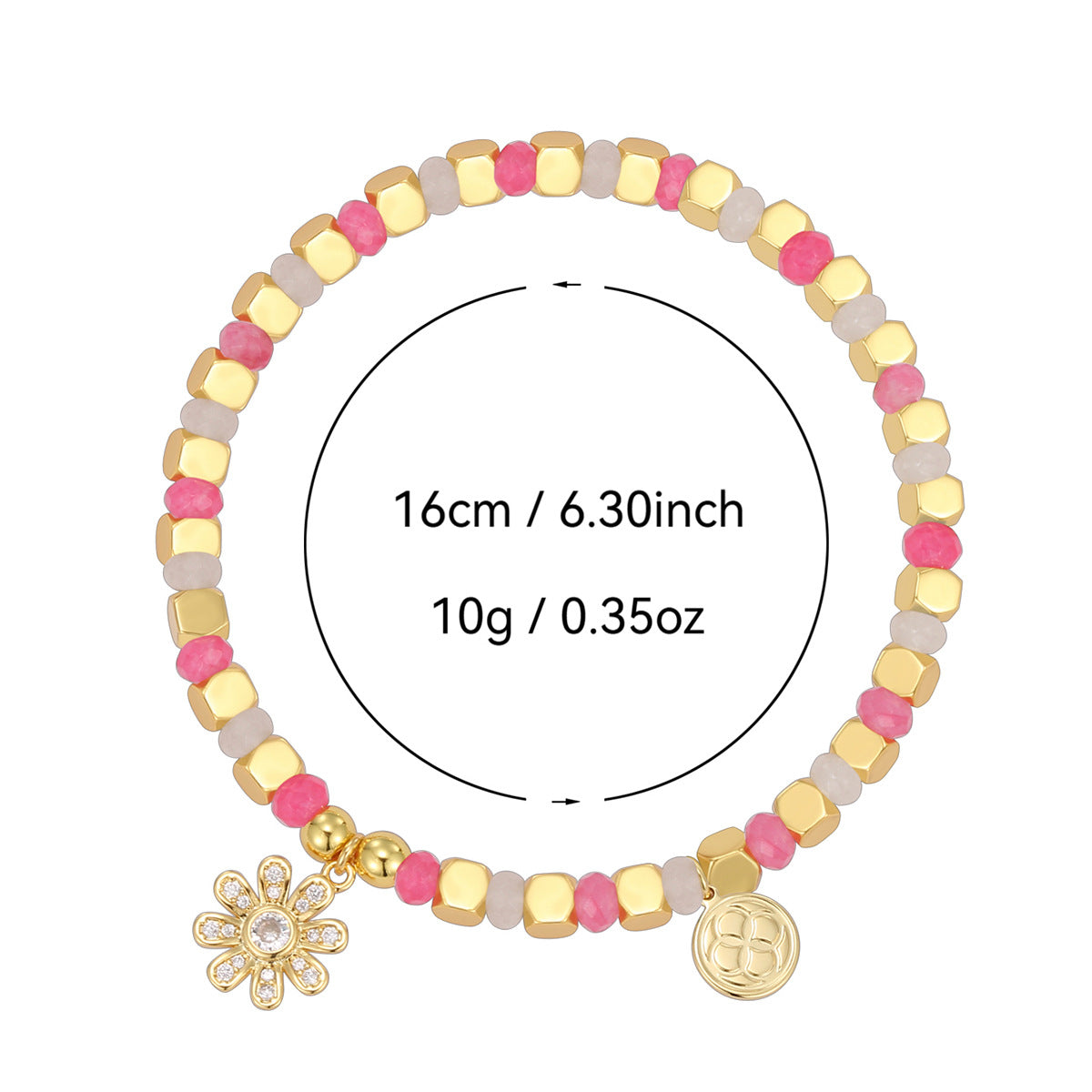 B0284 Vintage Bohemian Daisy Zircon Beaded Chalcedony Fashion Bracelet