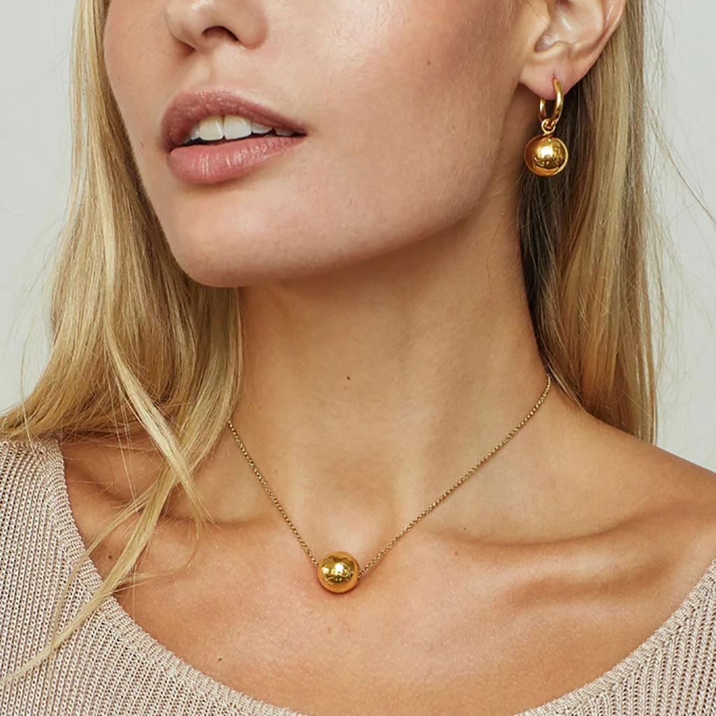 2H Minimalist Style Gold Ball Pendant Necklace Box Chain Pull-out18K Gold Stainless Steel Necklace Women's Personalized Jewelry