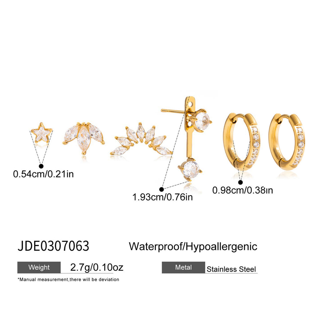 Zircon Earrings Multiple Pairs One Card Earrings Ear Jewelry Stainless Steel Accessories Jewelry