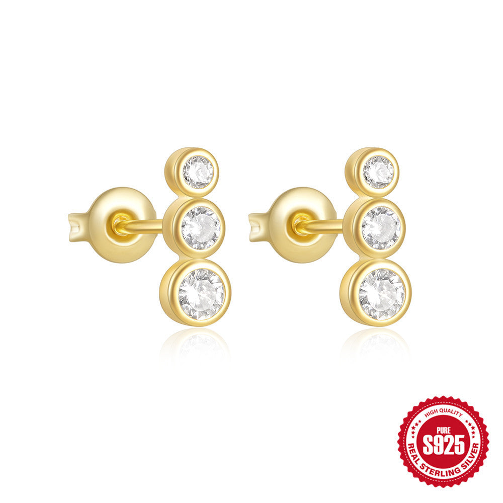 S925Sterling Silver Star Moon Pearl Moonstone Inlaid Diamond Earrings Stud Earrings Hot-Selling Women's Jewelry