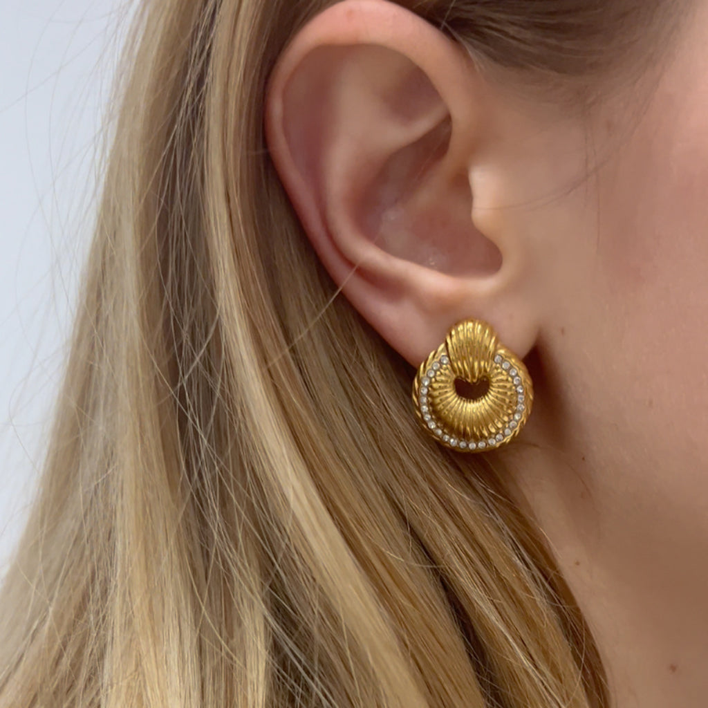 2H Ear Studs18k Gold Earrings with Diamond Door Handle Earrings Stainless Steel Jewelry