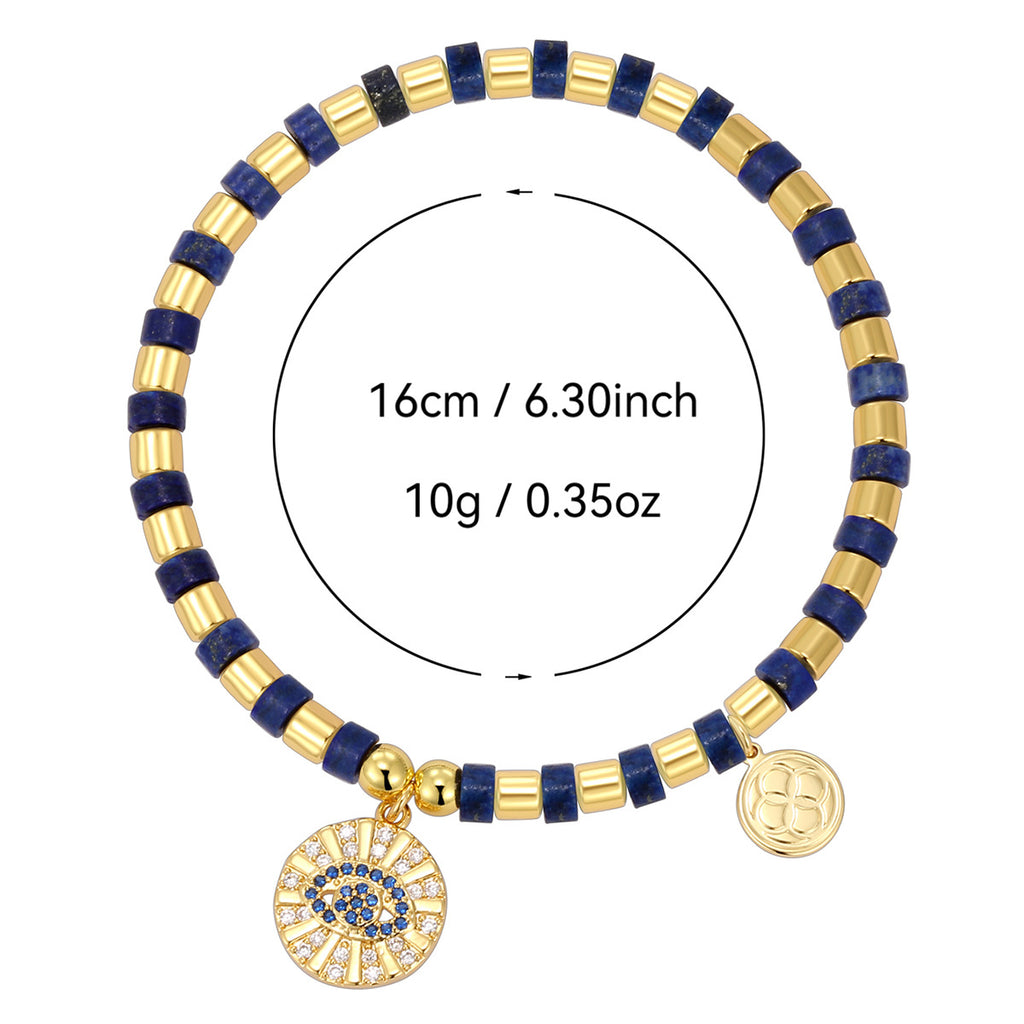B0275 Vintage Demon Eye Inlaid Zircon Beaded Trendy Lapis Lazuli Bracelet Fashion