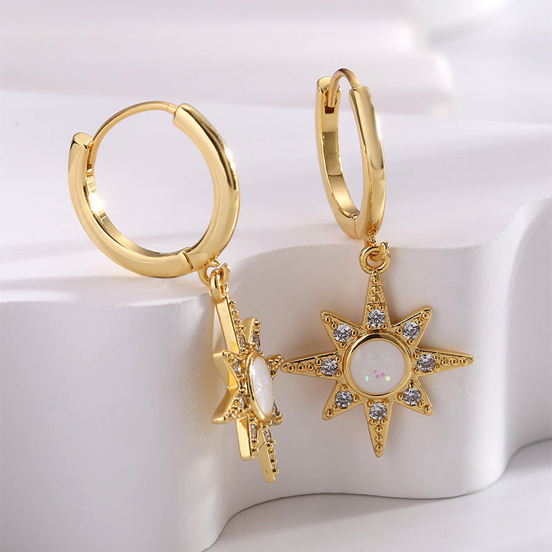 E0669 Bohemian Epoxy Elegant Fashion Earrings for Women Retro Sun Shape Zircon Earrings