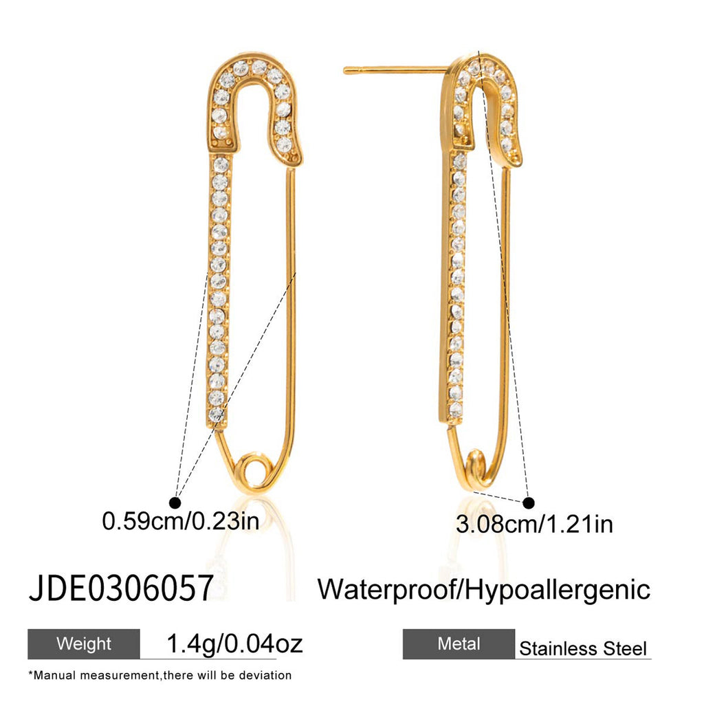 2H Rhinestone Paperclip Earrings Non-Fading Ear Jewelry Stainless Steel Accessories