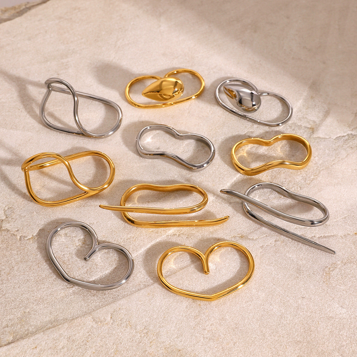 Stainless Steel Double Finger Ring Women Irregular Product Rings