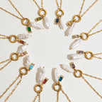 Twelve Birthstone Pearl Necklace Choker Stainless Steel Jewelry Collarbone Chain Accessory