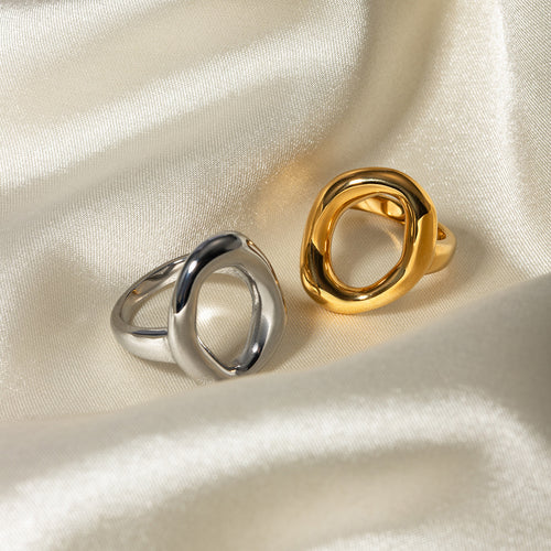 18K Gold-Tone Oval Openwork Open Stainless Steel Ring in a gold-tone stainless steel finish