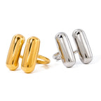 2H 18K Gold Stainless Steel Ring Fashion Trend Unique Double Capsule Shape Open Ring