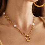 18k Stainless Steel Pearl Necklace Collarbone Chain Bracelet Jewelry