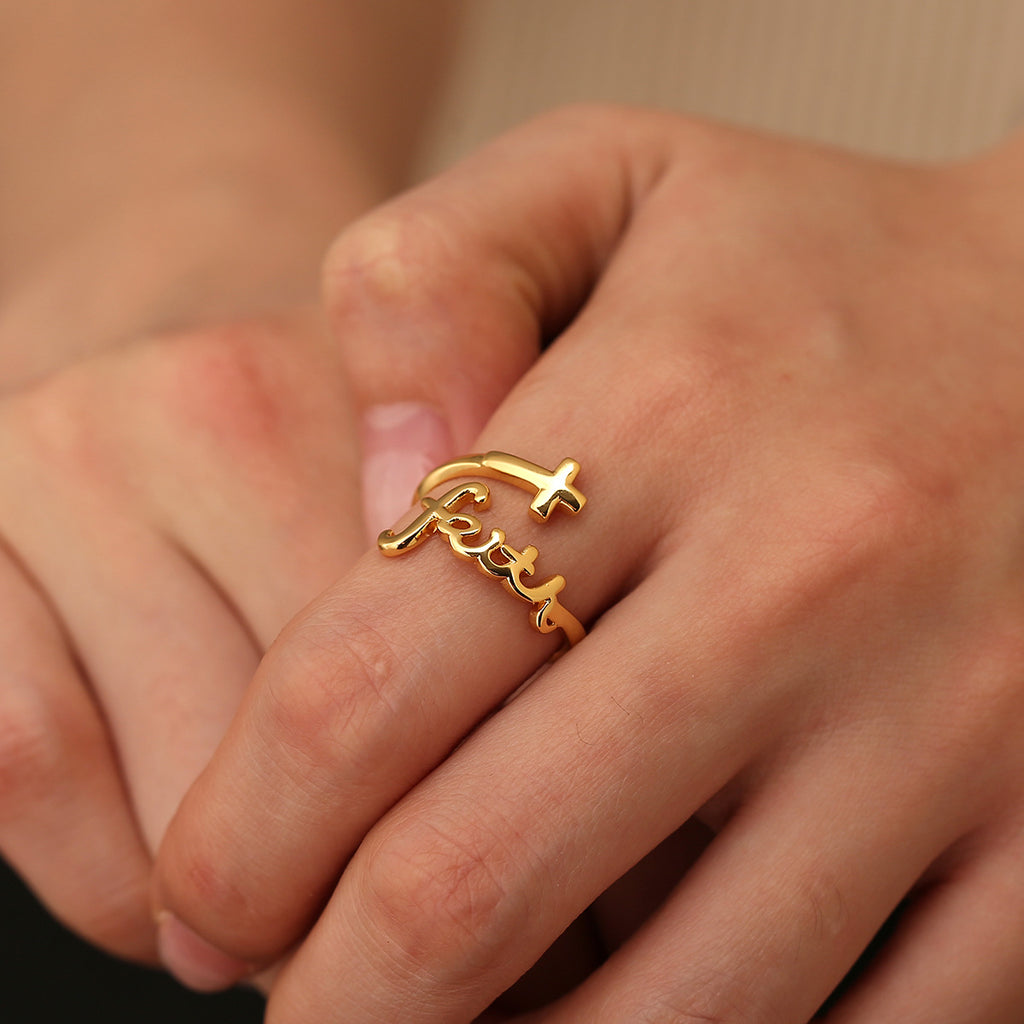 R0640 Letter Open Cross Ring for Women Original Design