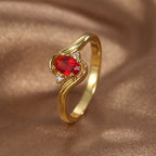 R0383 Simple Fashion Elegant Red Zircon Ring for Women Vintage Versatile Tail Ring