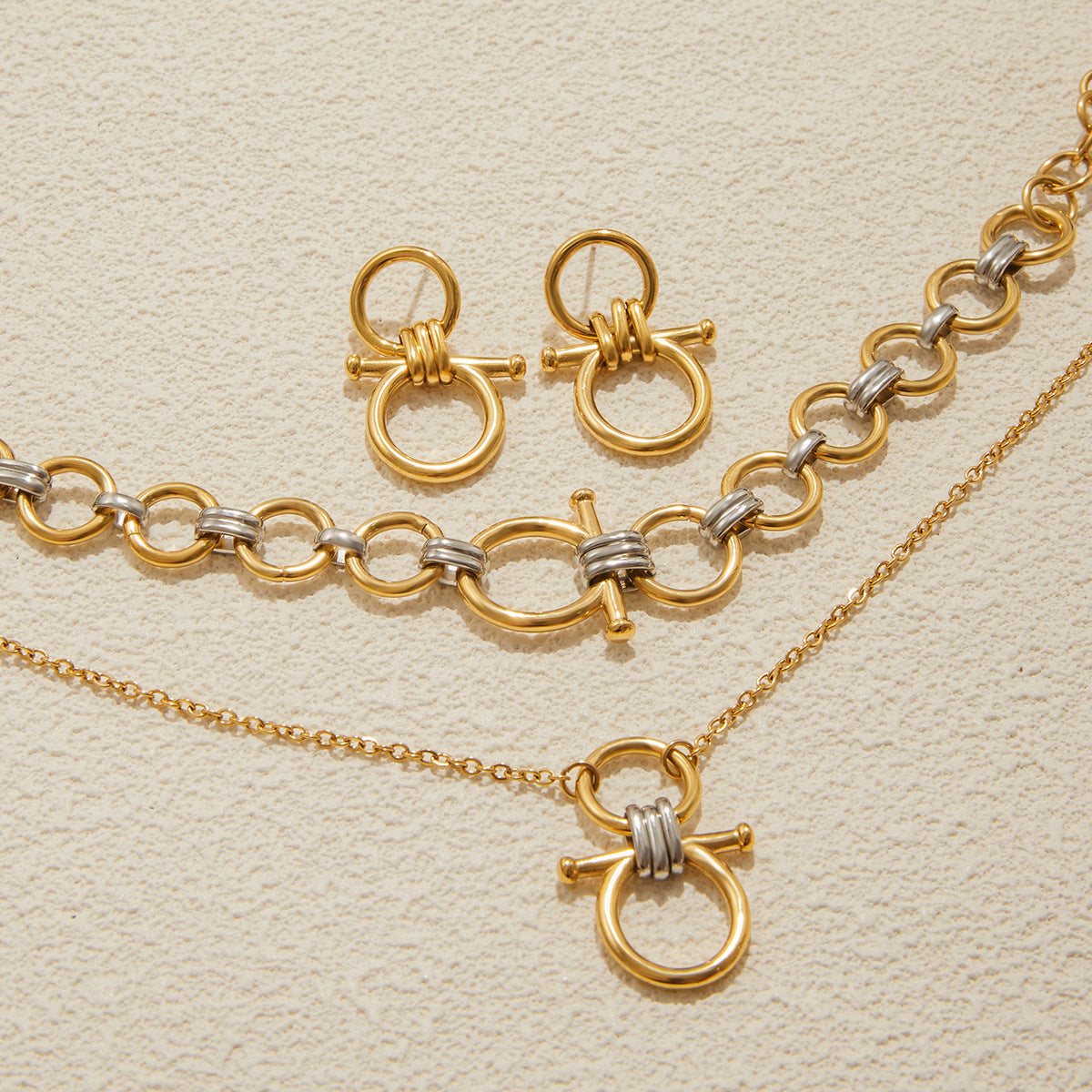 Original Color Block Necklace Women's Earrings Stainless Steel Bracelet Non-Fading Jewelry