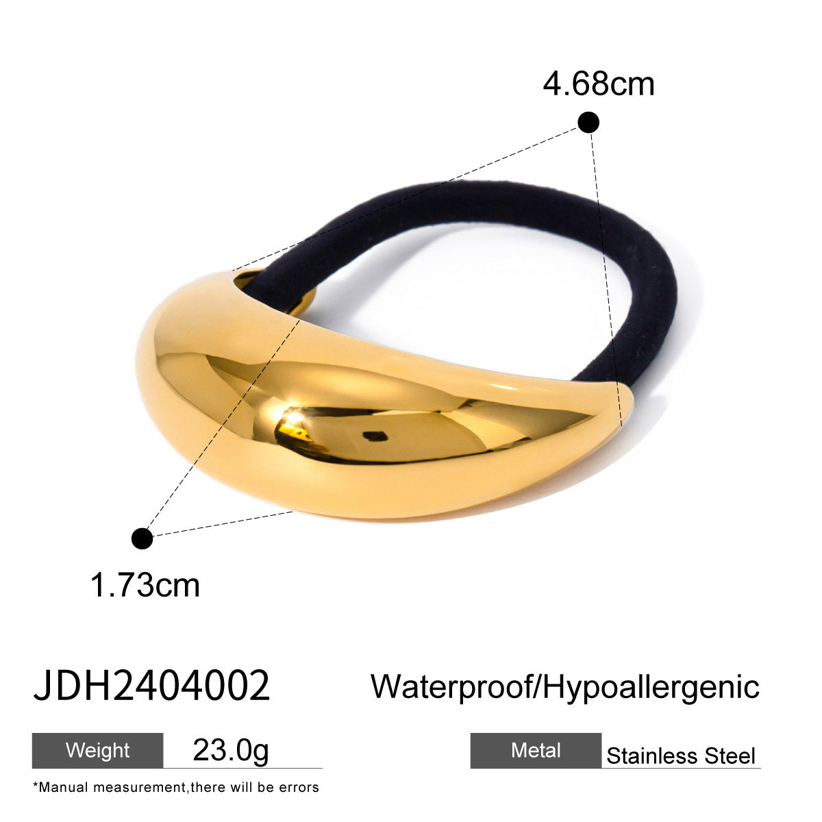 18k Gold Stainless Steel Hair Tie Hair Accessory Glossy U Large Black Hair Tie