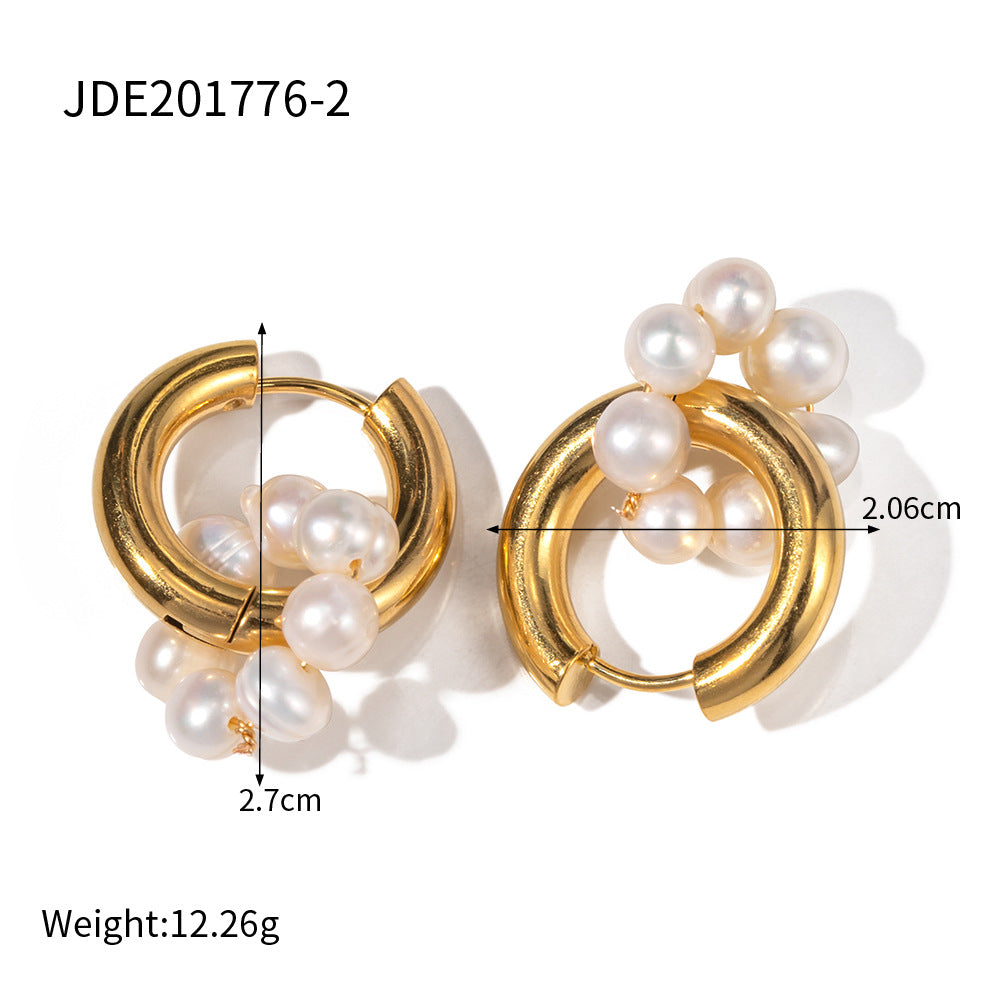 2H  Earrings18K Gold-plated Asymmetric Natural Freshwater Pearl Pendant Hoop Earrings Jewelry