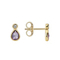 Gold-Plated Brass Teardrop Purple CZ Earrings with gold-tone brass construction