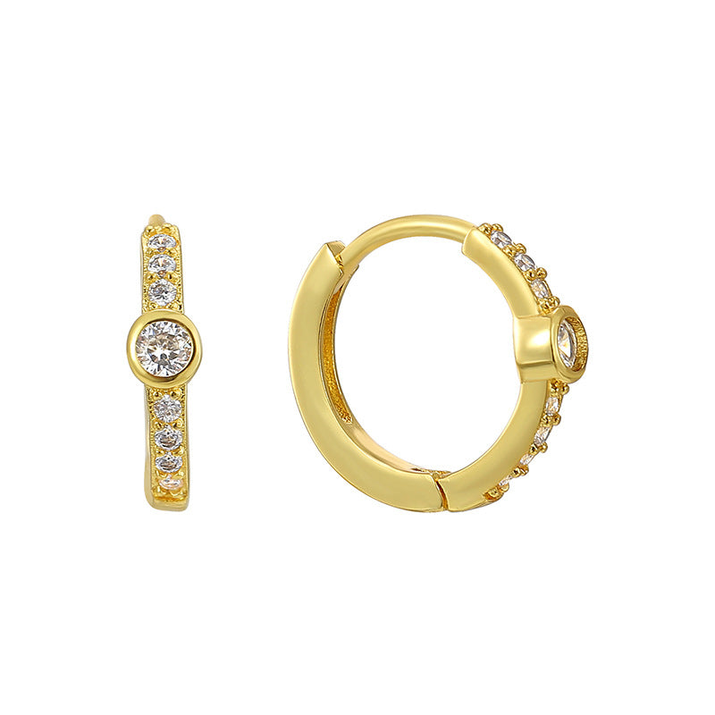 E0667 Fashion Earrings for Women Geometric Round Blue Zircon Minimalist Hoop Earrings