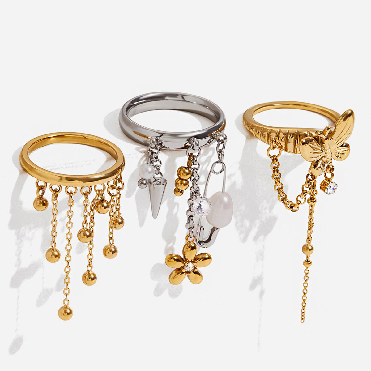 2H Tassel Ring Non-Fading Jewelry Stainless Steel Accessories for Women ring