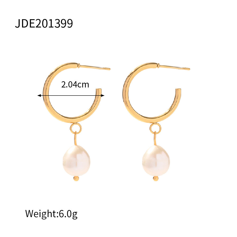 Stainless Steel Freshwater Pearl Earrings Fashion New Women's Large Pearl c Pendant Earrings Jewelry