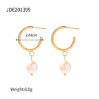 Stainless Steel Freshwater Pearl Earrings Fashion New Women's Large Pearl c Pendant Earrings Jewelry