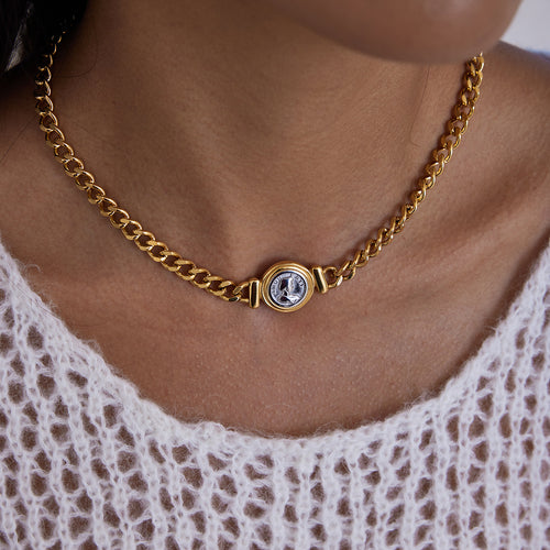 Coin Medallion Vintage Stainless Steel 18K Gold-Plated Pendant Necklace — design detail