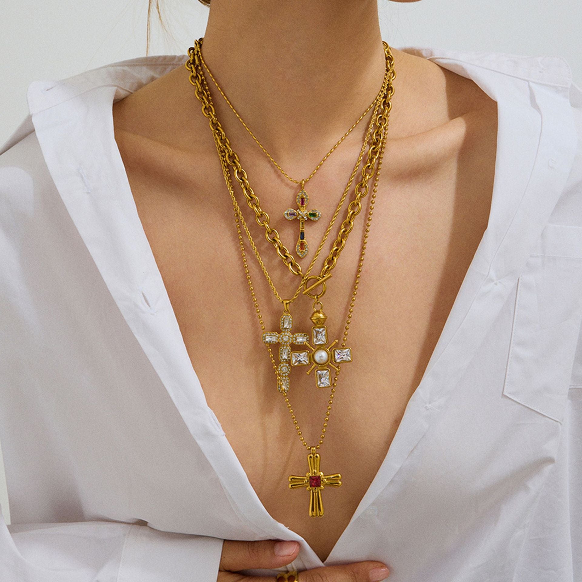 Stainless Steel Cross Necklace Non-Fading Jewelry Collarbone Chain