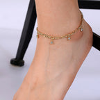 A0024 Hip-Hop Chain Zirconia Anklet for Women Copper Gold-Plated Fashion Retro Foot Jewelry