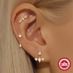 S925Sterling Silver Opal Inlaid Diamond Round Bead Threaded Piercing Ear Bone Stud Hot-Selling High-End Marquise Opal Earrings