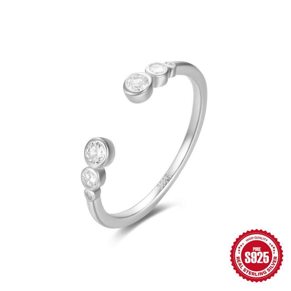 S925Sterling Silver Curved Petal Single Row Diamond Luxury Stacked Open Ring Hot Selling Index Finger Ring