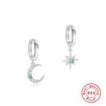 Cross Moon Star 925 Sterling Silver Earrings — decorative detail — jewelry finish and design detail
