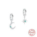 S925Sterling Silver Star Moon Inlaid Diamond Opal Hoop Earrings Cross Ear Clips Earrings Hot Sale Trendy Women's Ear Jewelry
