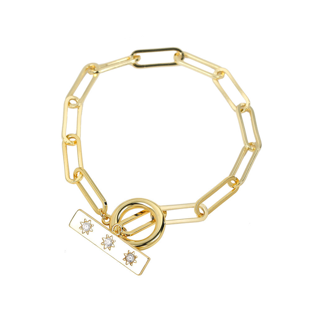 B0081 Star Bracelet Women's Metal Loop Chain Hollow Design OT Chain Link Round Buckle Accessories