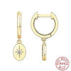 S925Sterling Silver Octagonal Star Geometric Inlaid Diamond Pearl Lock Pendant Earrings Hoop Earrings Ear Clips Trendy Ear Jewelry