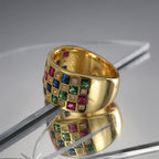 CYR0525 Fashion Simple Creative Inlaid Colorful Square Zircon Ring for Women Copper Plated with Real Gold Versatile