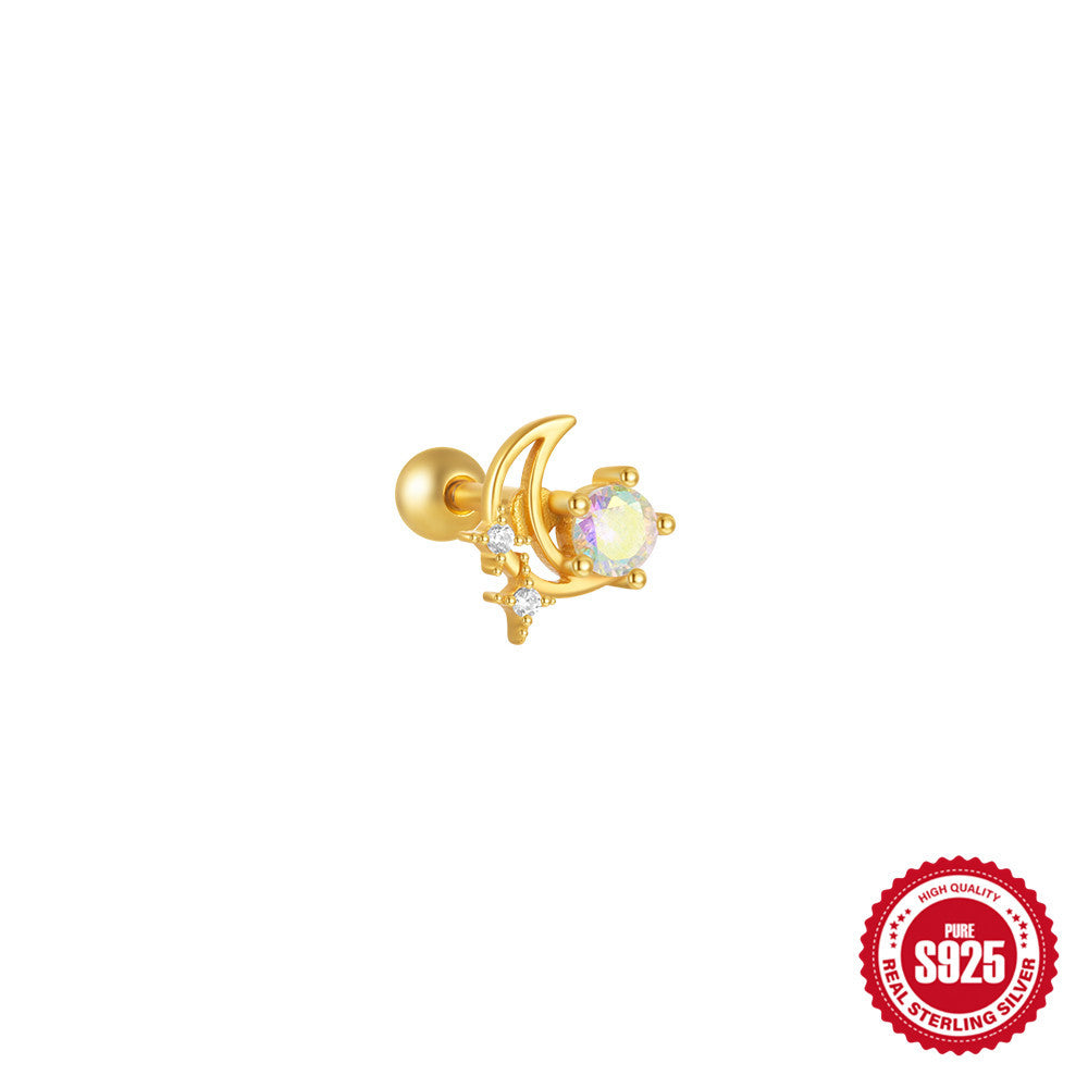 New S925Silver Moon Star Pendant Earrings Twist Ball Threaded Ear Bone Studs Hot Selling Cartilage Piercing Jewelry