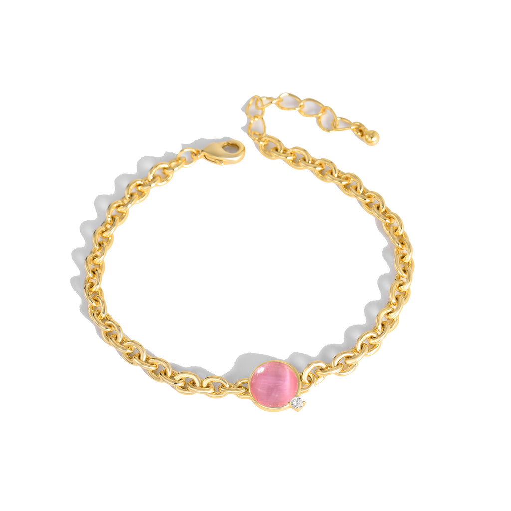 B0036 Exaggerated Natural Stone Round Bracelet for Women Bohemian Thick Chain Short Jewelry