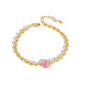 Gold-Plated Brass Round Stone Chain Bracelet with a gold-tone plated finish — jewelry finish and design detail