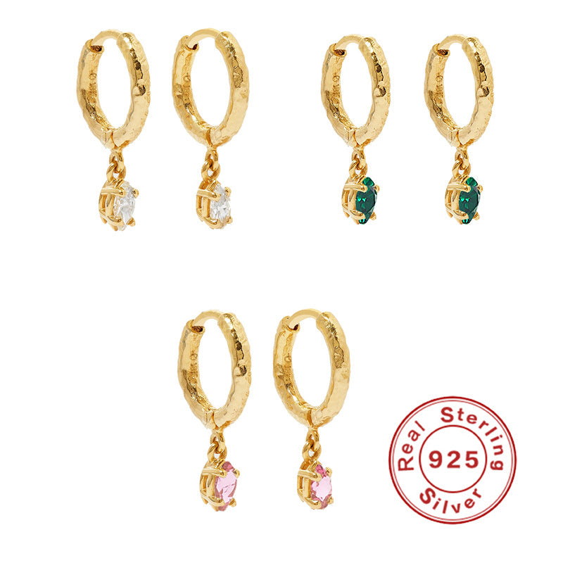 S925Sterling Silver Fashion High-End Wrinkle Style Zircon Earrings Hoop Hot-Selling Inlaid Diamond Earrings for Women