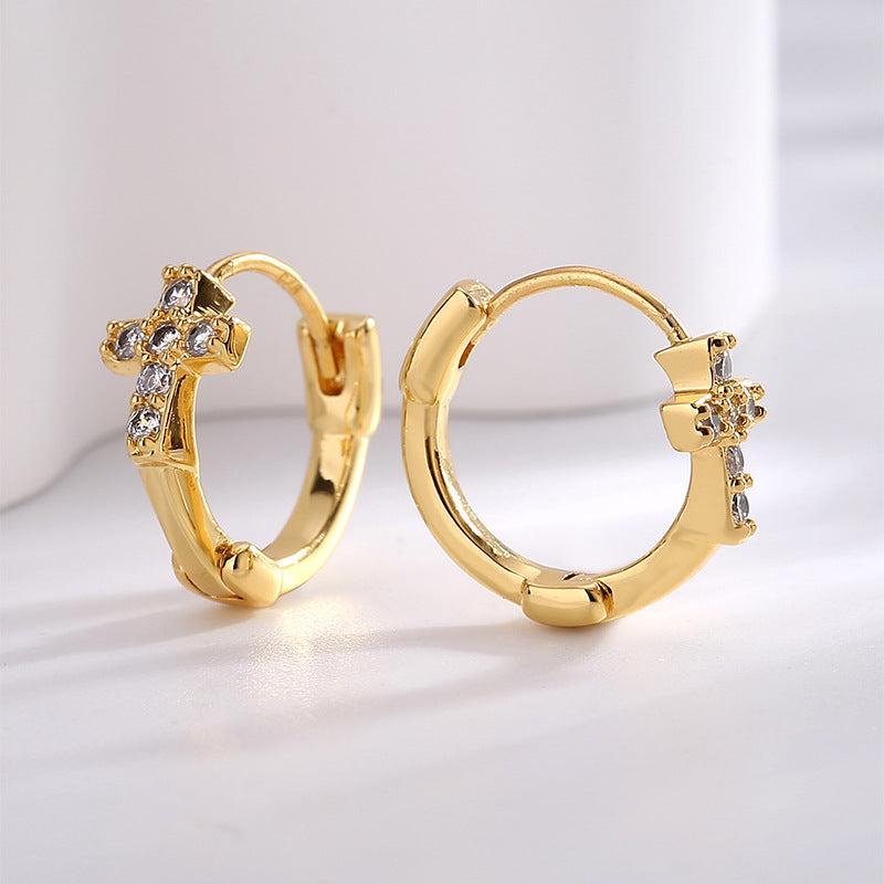 E0673 Fashion Creative Cross Micro Pave Zircon Earrings for Women Trendy Cool Minimalist Ear Clips
