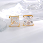 E0777 Simple Four-Prong Square Zircon Earrings for Women Copper Plated18K Gold Fashion Earrings