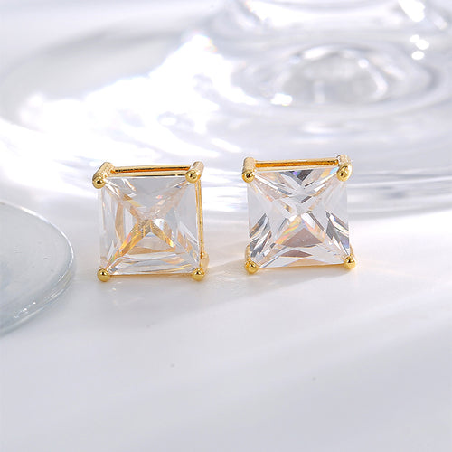 18K Gold-Plated Brass Square CZ Earrings in a gold-tone brass finish