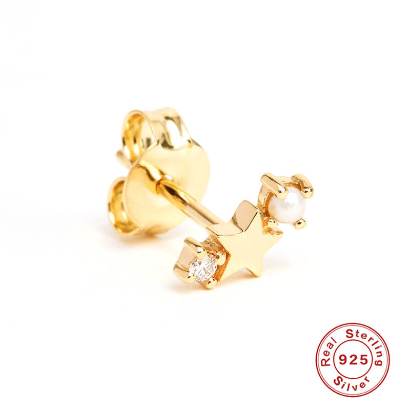 S925Sterling Silver Five-Pointed Star Zodiac Birthstone Inlaid Diamond Stud Earrings Creative Earrings Jewelry