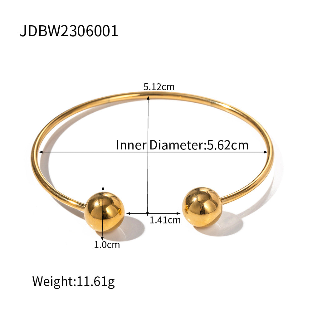 2H2025New Trendy  Design18k Gold-plated Stainless Steel Open Ball Bracelet Jewelry