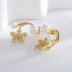 E0711 Fashion Flower Micro Inlaid Zircon Earrings for Women Simple Style Pearl Earrings