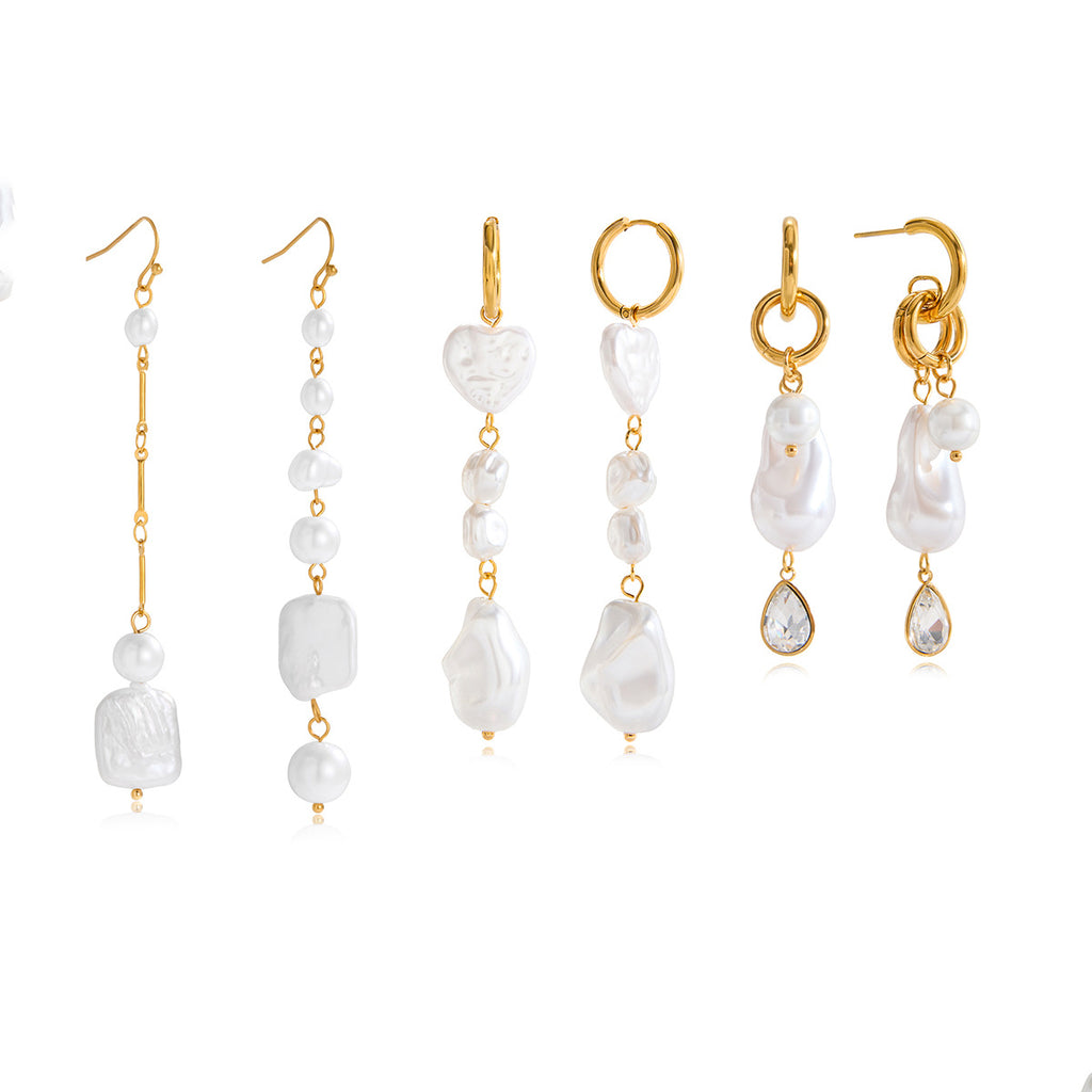 Pearl Earrings Tassel Studs Autumn Winter Ear Accessories Stainless Steel Jewelry