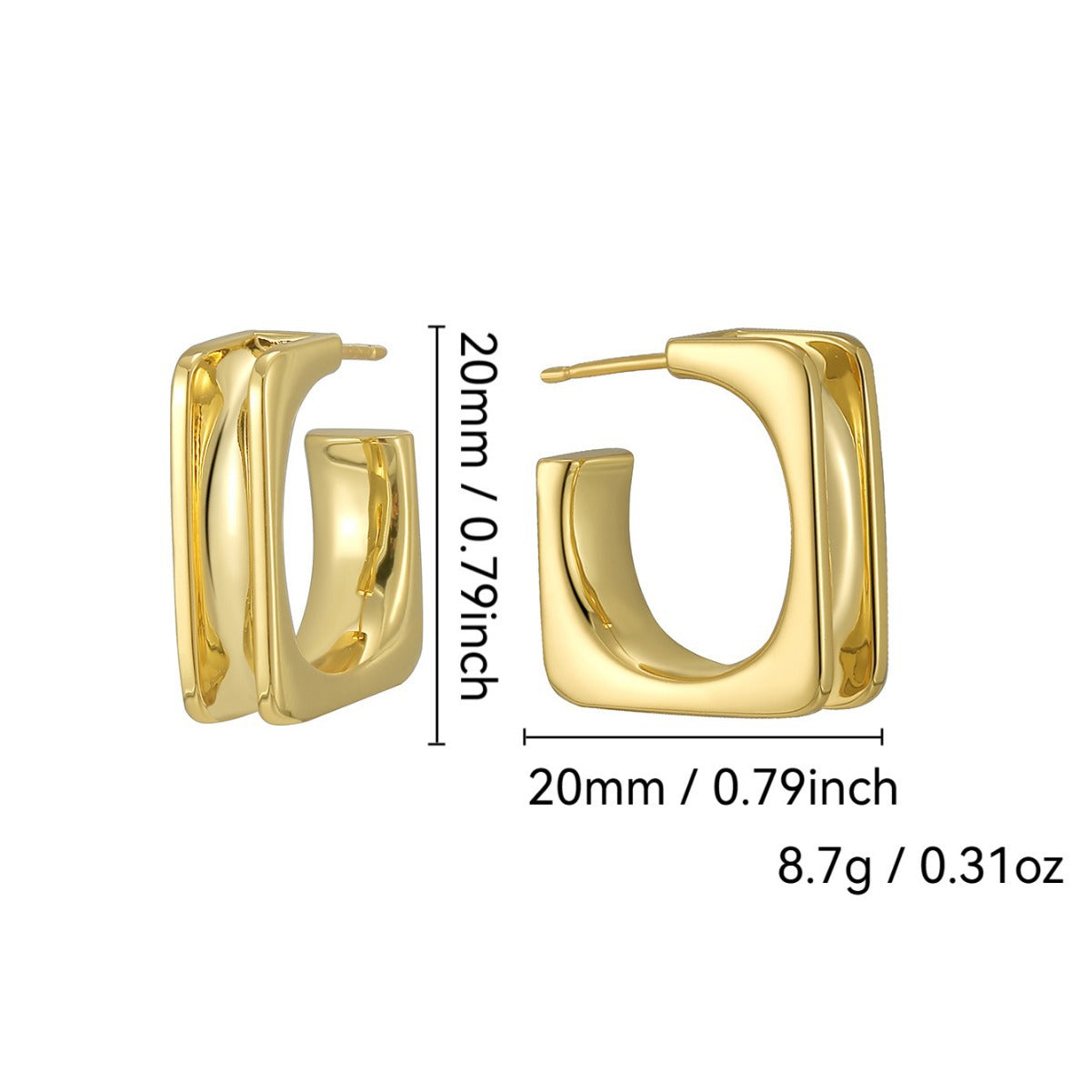 E0702 Geometric Square Fashion Earrings for Women Copper Plated Real Gold Smooth Earrings