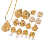 Stainless Steel Conch Necklace Pearl Stud Earrings Zircon Earrings Ring Jewelry