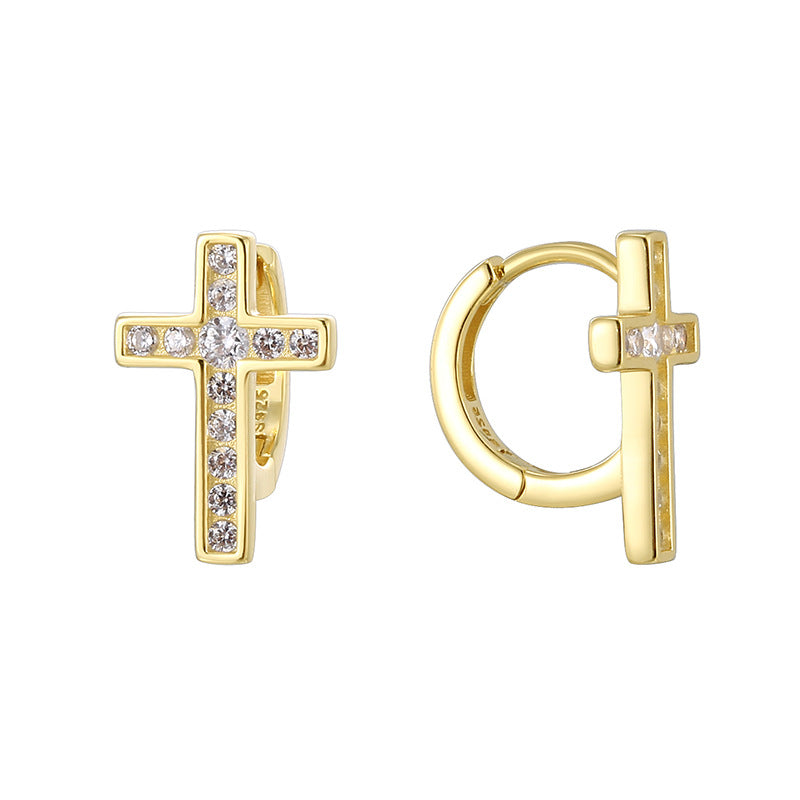SE0078 S925Silver plating14K Gold Cross Zirconia Earrings for Women New Earrings