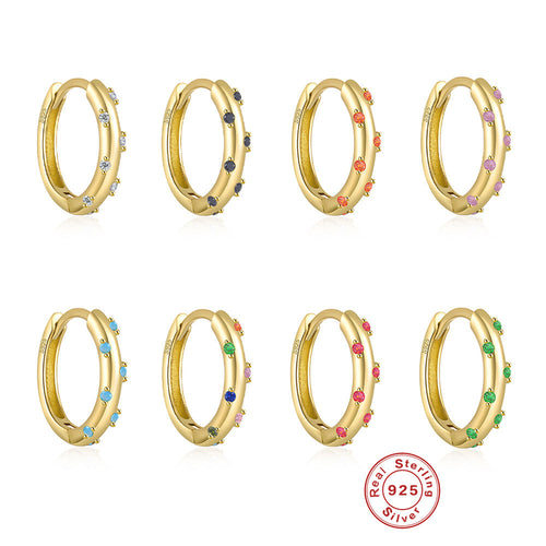 Colorful Zircon 925 Sterling Silver Hoop Earrings — front view